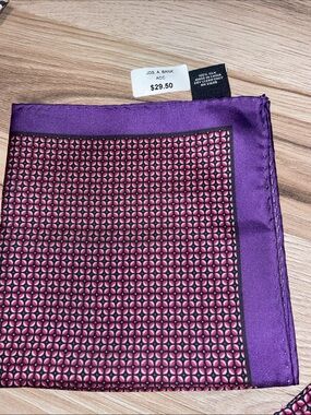 Jos. A. Bank Purple and Pink Geometric Silk Pocket Square